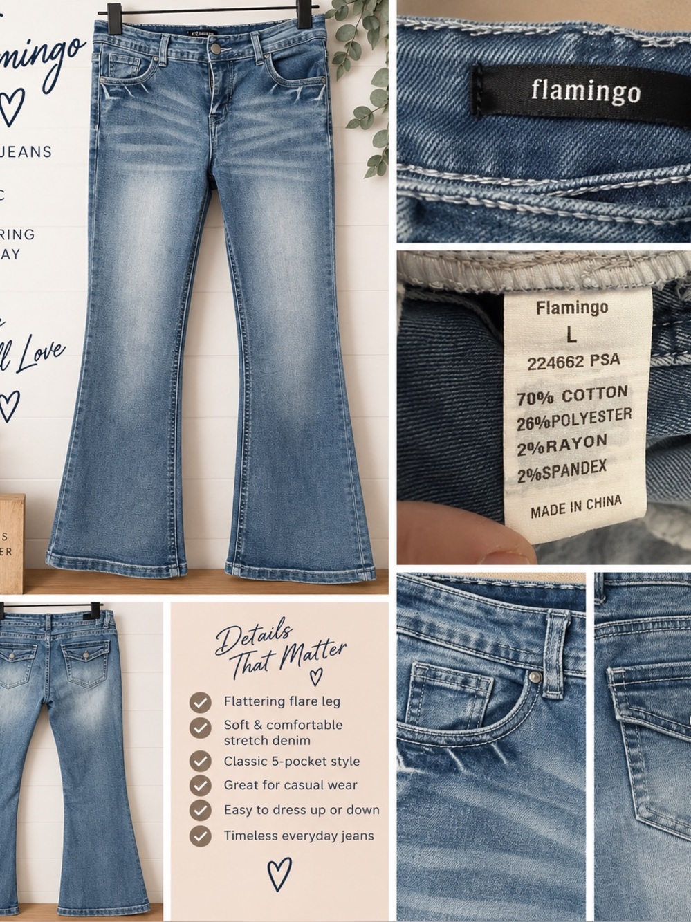 Flamingo Flare Jeans Women’s Size L Light Wash Stretch Denim